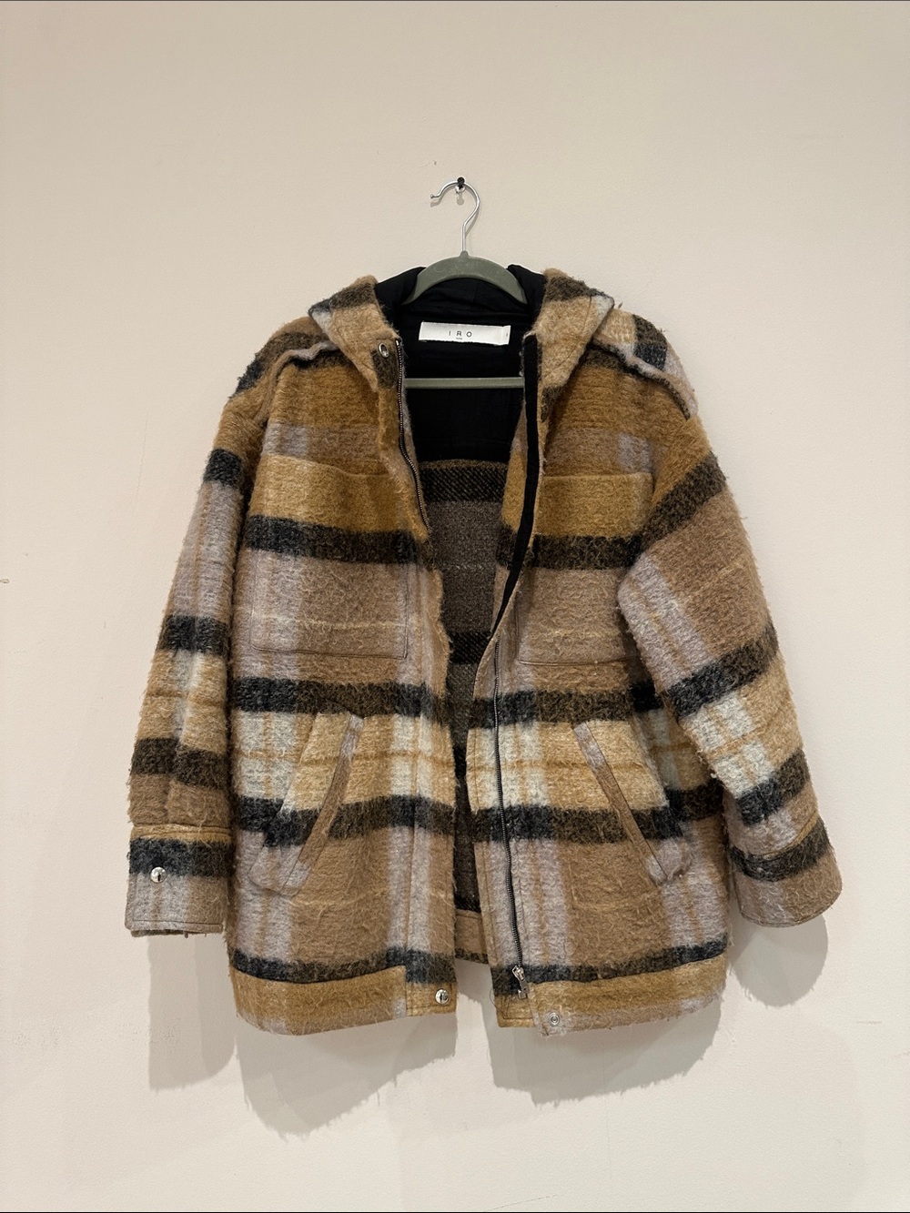 IRO Women’s Hooded Plaid Coat in Brown